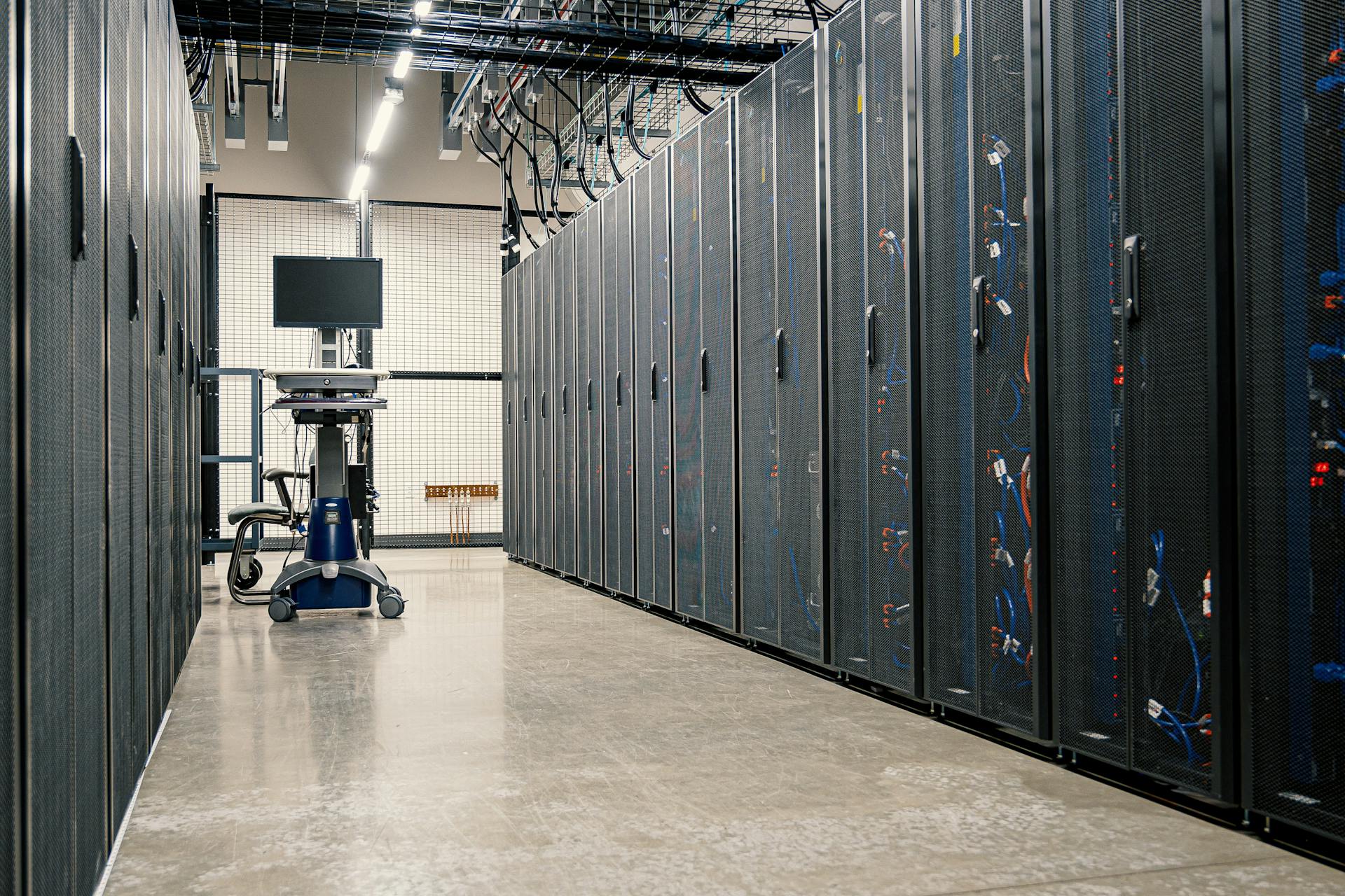Server racks inside a modern data centre