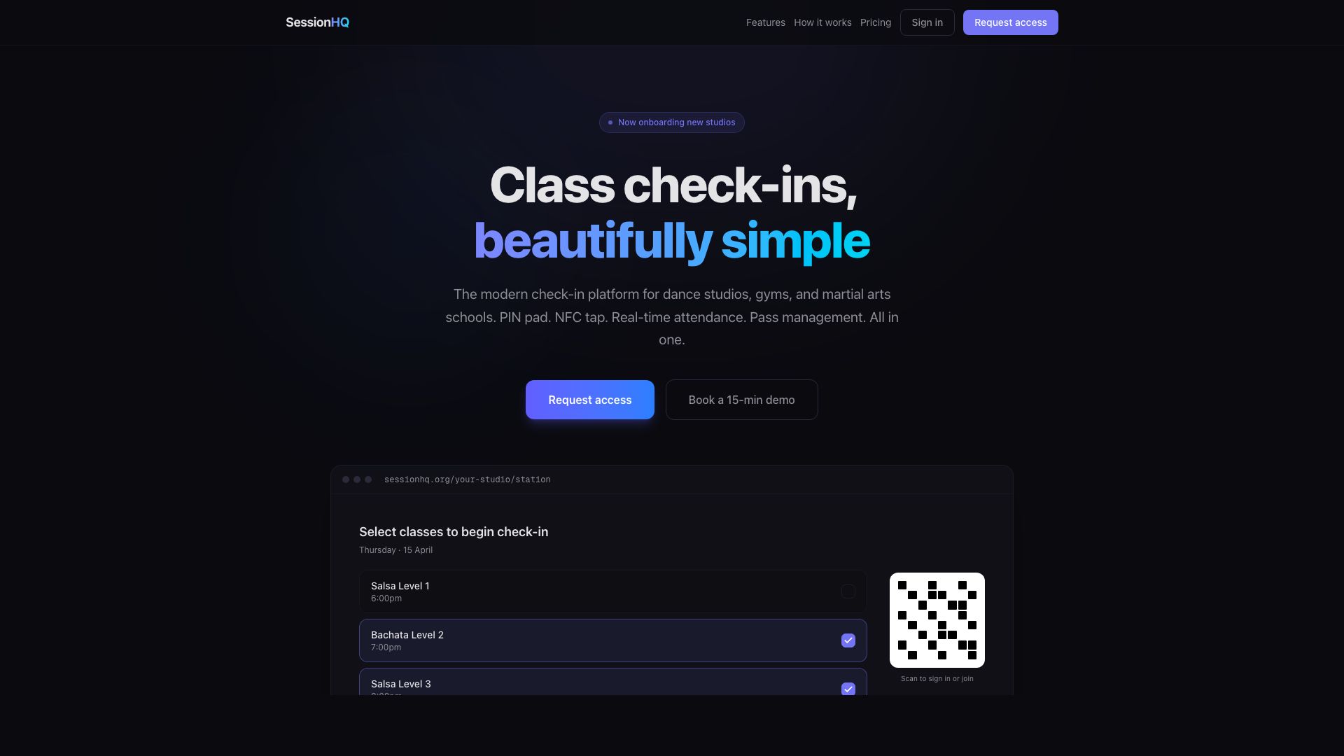 Studio operator checking members in with the SessionHQ platform